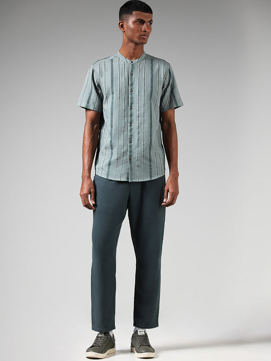 ETA Light Teal Self Striped Resort Fit Shirt