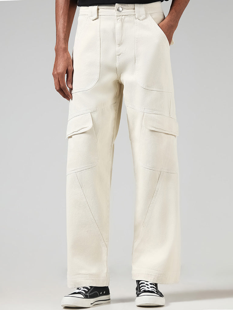 Nuon Off-White Relaxed - Fit Mid - Rise Jeans