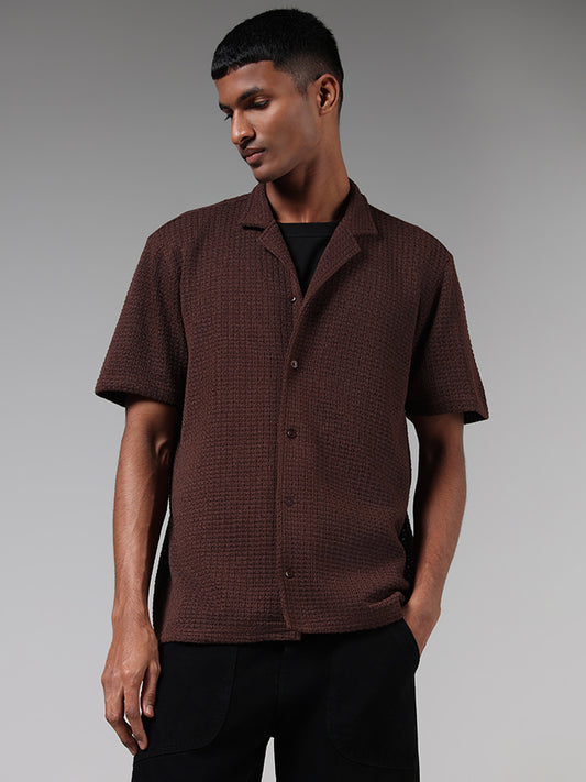 Nuon Brown Relaxed Fit Knitted Shirt