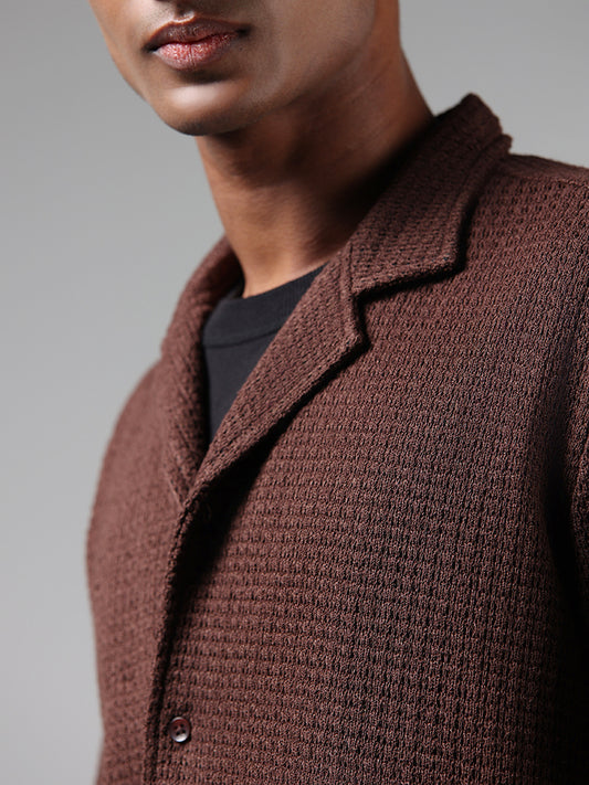 Nuon Brown Relaxed Fit Knitted Shirt