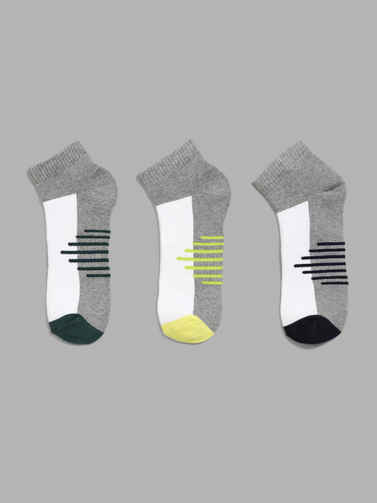 WES Lounge Grey Printed Trainer Socks - Pack of 3