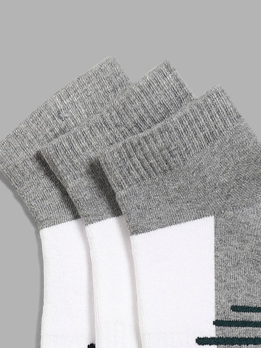 WES Lounge Grey Printed Cotton Blend Trainer Socks - Pack of 3
