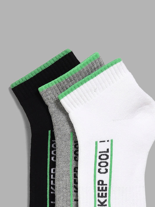 WES Lounge Grey Melange Typographic Printed Trainer Socks - Pack of 3