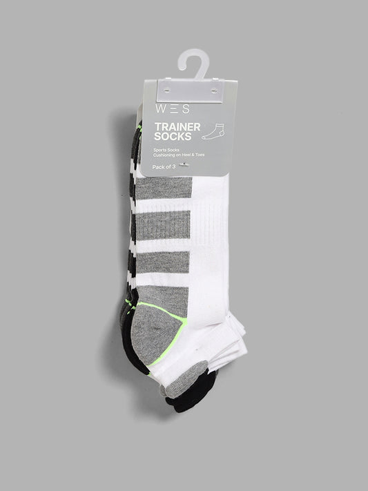 WES Lounge Grey Color Block Trainer Socks - Pack of 3