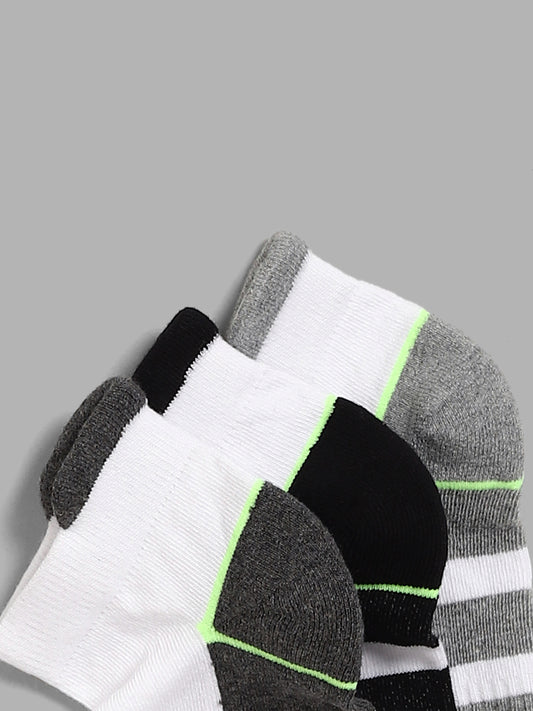 WES Lounge Grey Color Block Cotton Blend Trainer Socks - Pack of 3