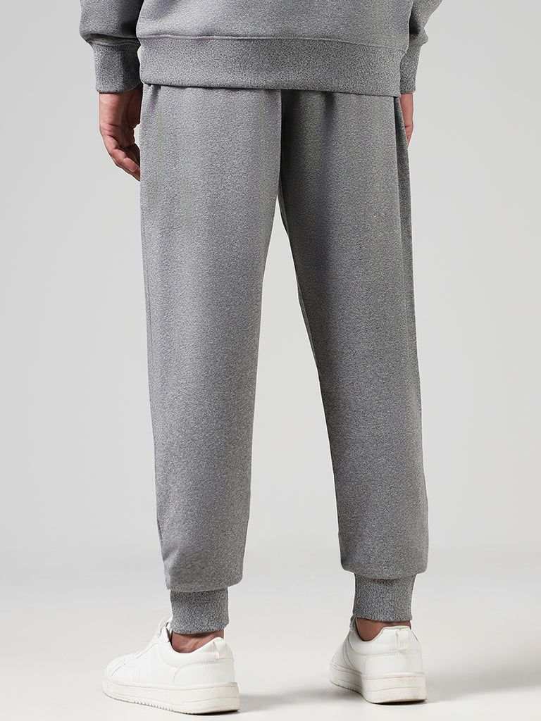 WES Lounge Solid Grey Mid Rise Cotton Blend Relaxed-Fit Joggers
