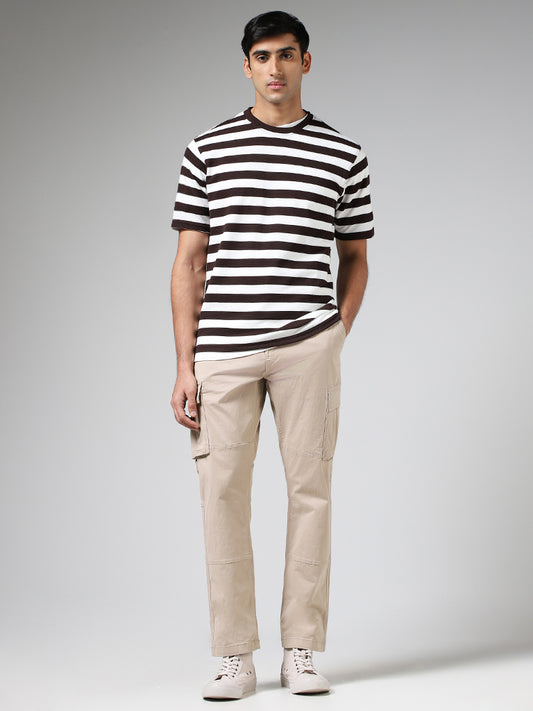WES Lounge Brown & White Striped Relaxed Fit T-Shirt