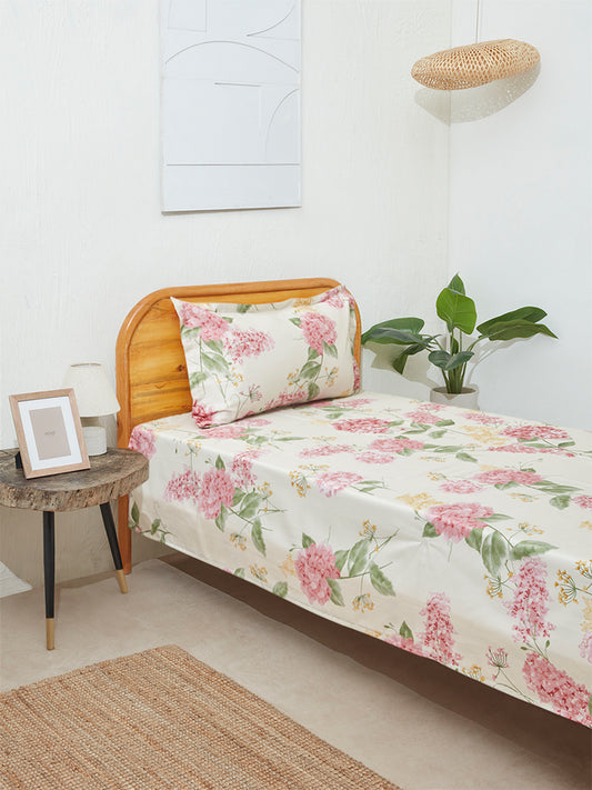 Westside Home Multicolour Hydrangea Design Single Bed Flat Sheet and Pillowcase Set