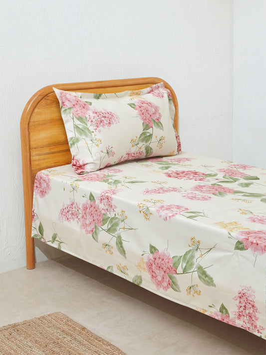 Westside Home Multicolour Hydrangea Design Single Bed Flat Sheet and Pillowcase Set
