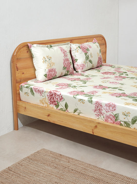 Westside Home Multicolour Hydrangea Design Double Bed Flat Sheet and Pillowcase Set