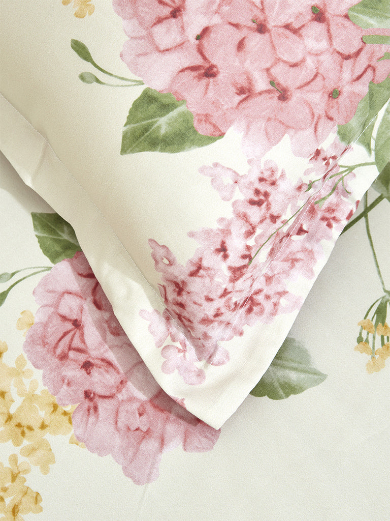 Westside Home Multicolour Hydrangea Design King Bed Flat Sheet and Pillowcase Set