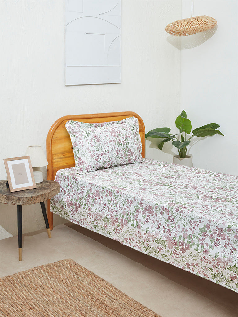 Westside Home Mauve Meadow Design Single Bed Flat Sheet and Pillowcase Set