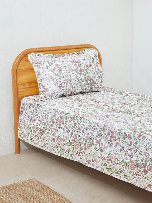 Westside Home Mauve Meadow Design Single Bed Flat Sheet and Pillowcase Set