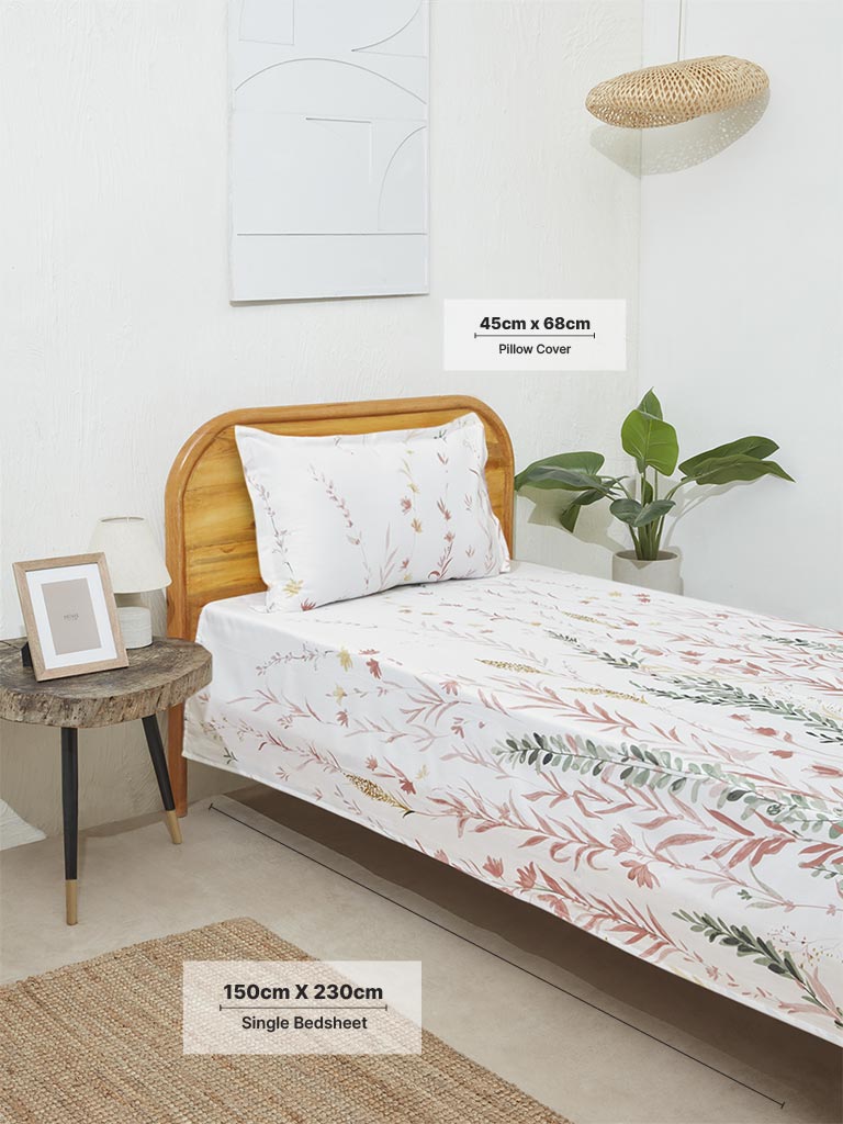 Westside Home Pink Floral Design Single Bed Flat Sheet and Pillowcase Set