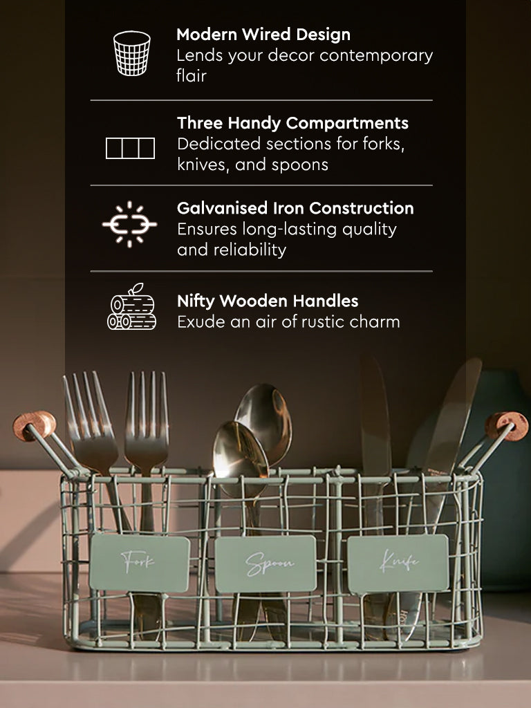 Westside Home Mint Wired Cutlery Caddy With Wooden Handles