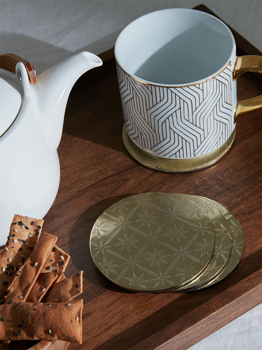 Westside Home Dull Gold Geometrical Textured Coasters (Set of 4)