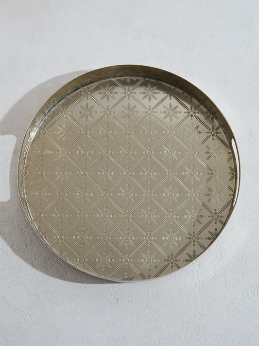Westside Home Dull Gold Geometric Textured Serving Tray