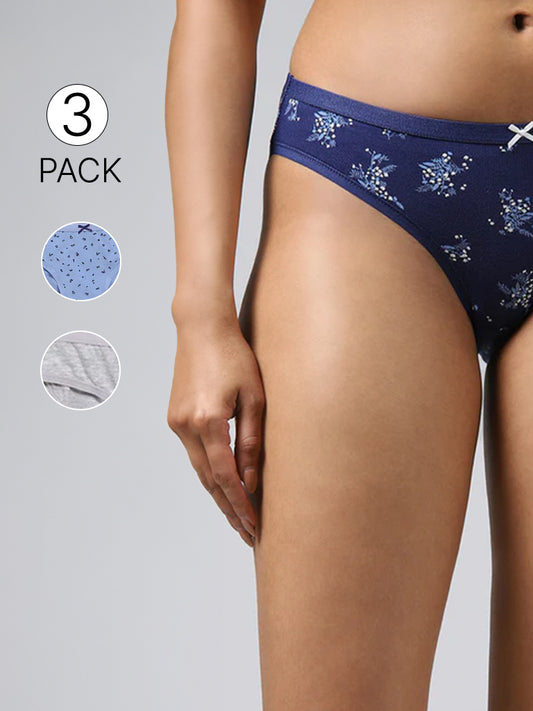 Wunderlove Multicolor Printed Bikini Briefs - Pack of 3