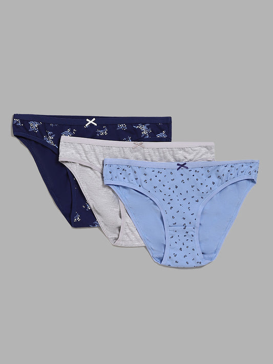 Wunderlove Multicolor Printed Bikini Briefs - Pack of 3