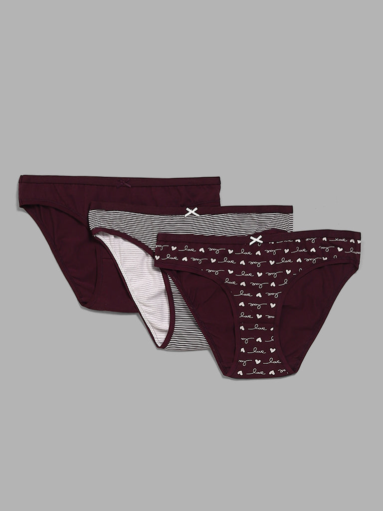 Wunderlove Violet Bikini Briefs - Pack of 3