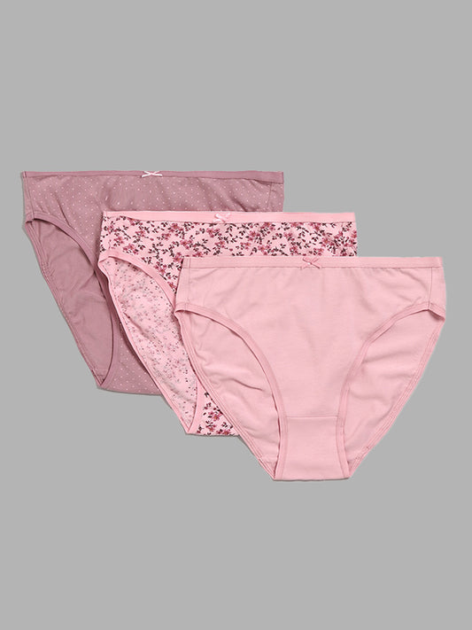 Wunderlove Pink & Purple Printed High-Leg Briefs - Pack of 3
