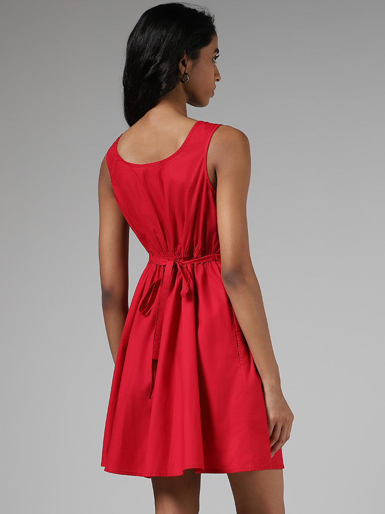 Nuon Red Tie-Up Gathered Dress