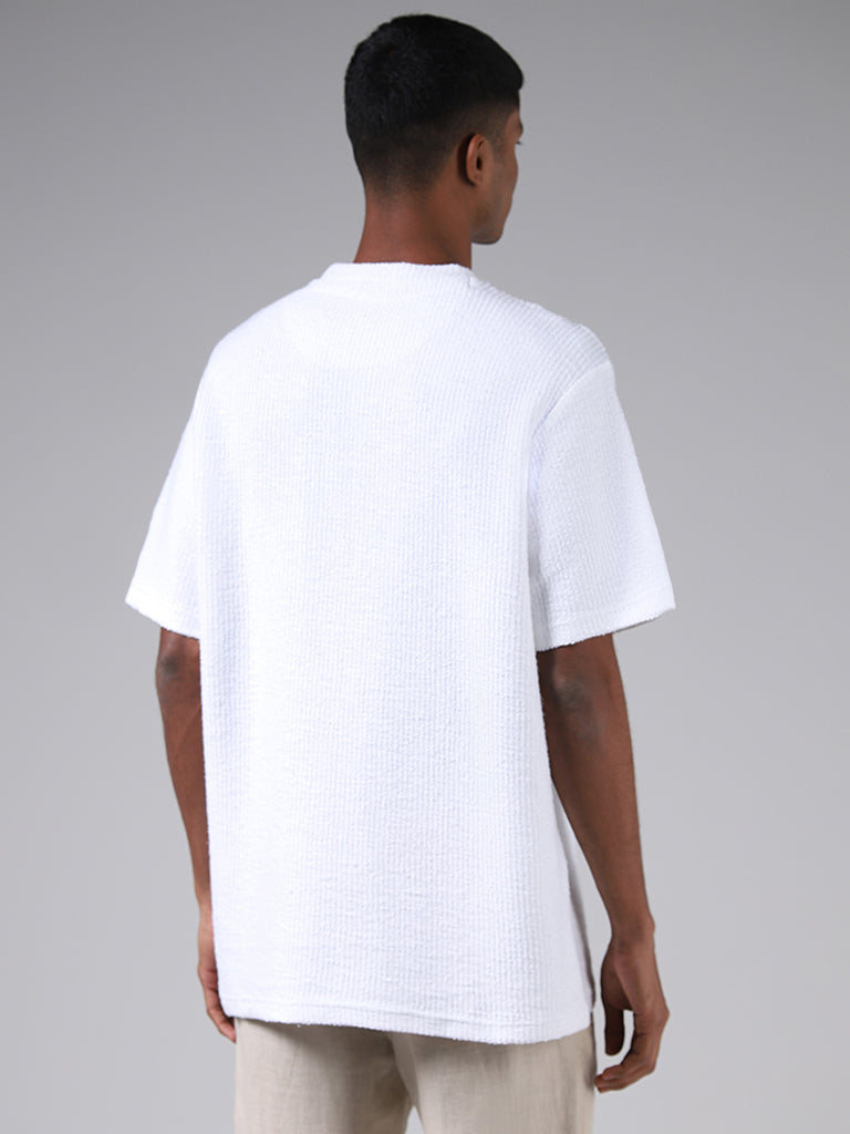 ETA White Self-Textured Relaxed Fit T-Shirt