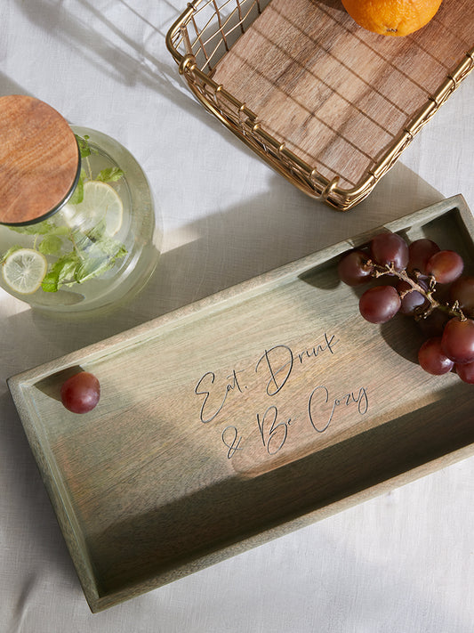 Westside Home Green Text Pattern Wooden Tray