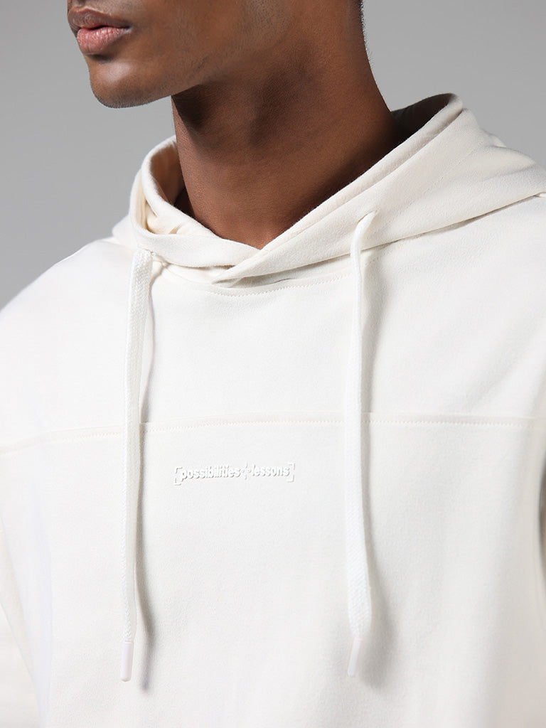 Studiofit Off White Typographic Relaxed Fit Hoodie