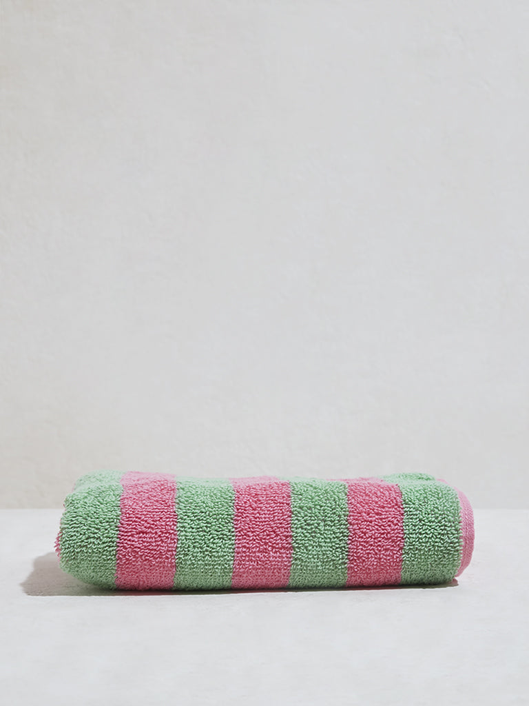Westside Home Green Self-Striped Face Towels (Pack of 2)