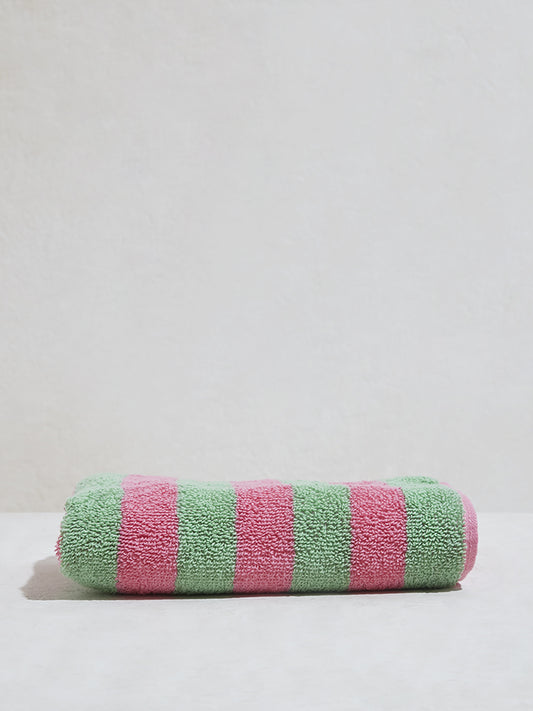 Westside Home Green Self-Striped Face Towels (Pack of 2)