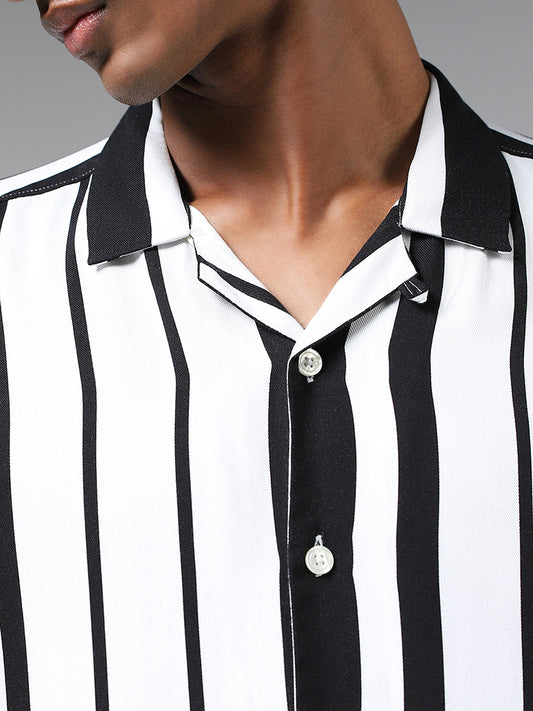 Nuon White & Black Striped Relaxed-Fit Shirt