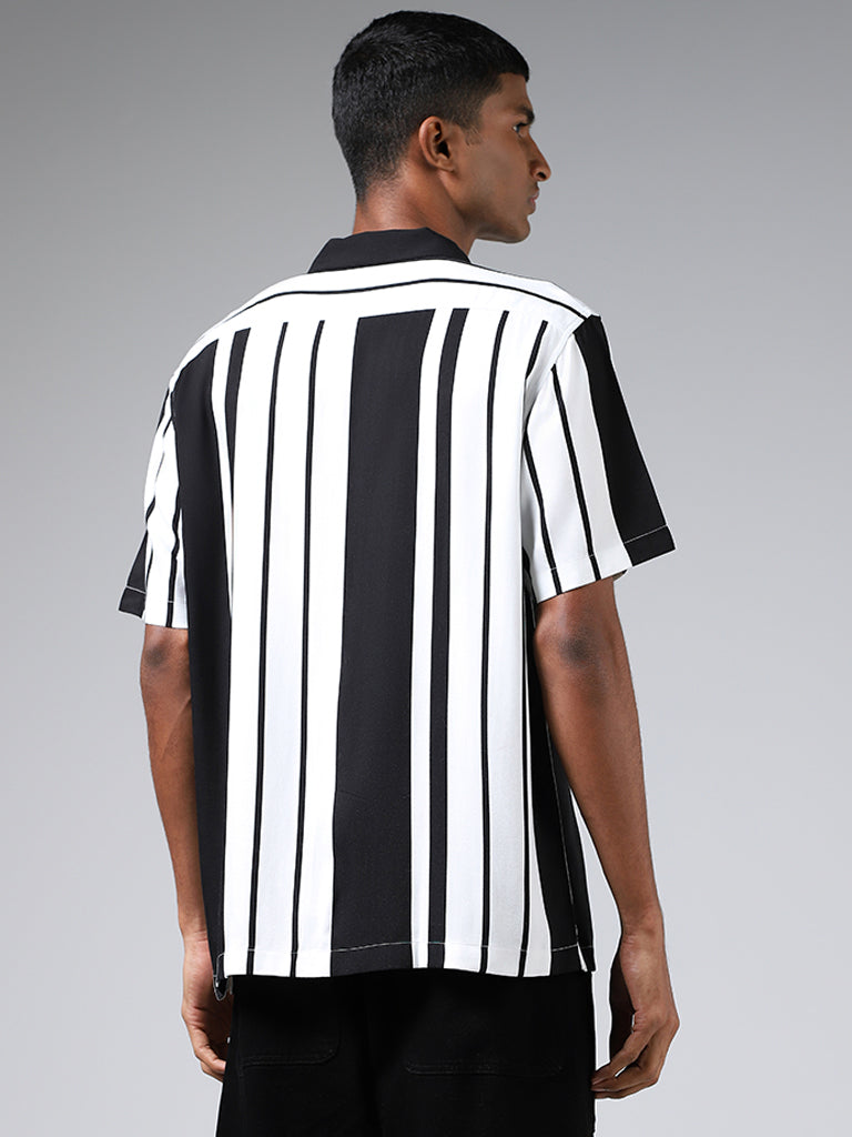 Nuon White & Black Striped Relaxed Fit Shirt