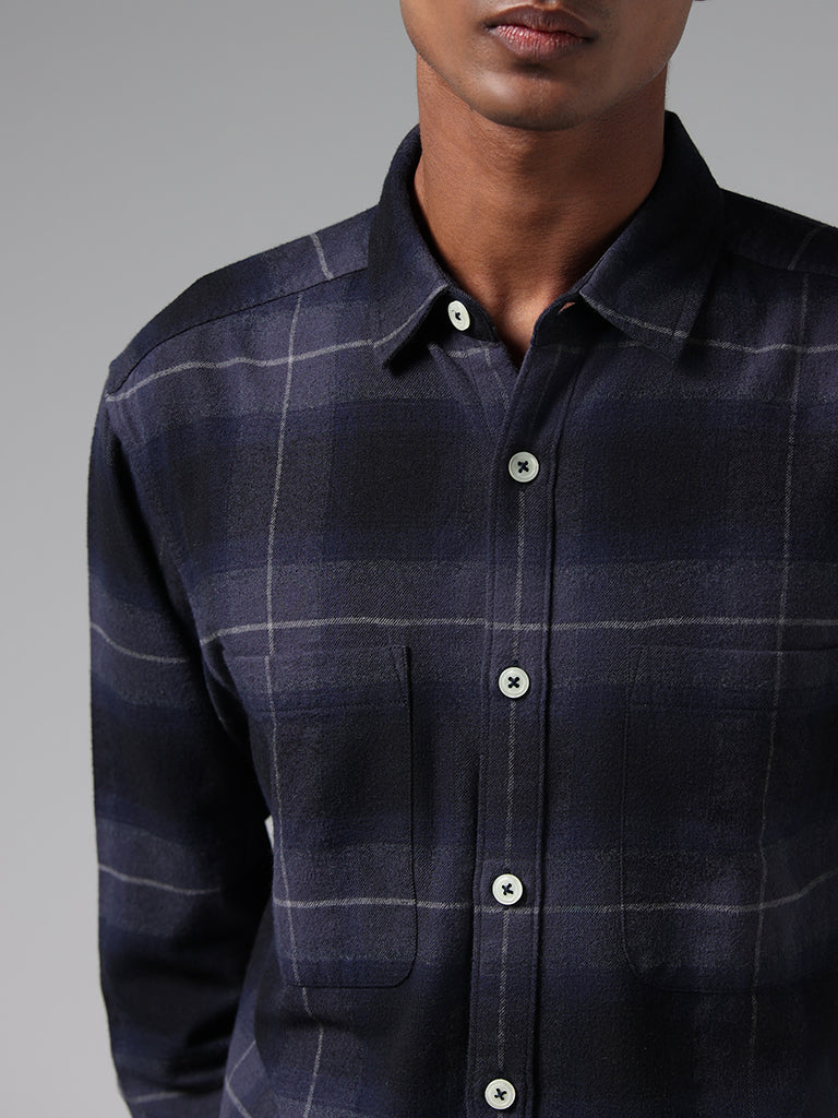 Nuon Navy Checked Relaxed Fit Shirt