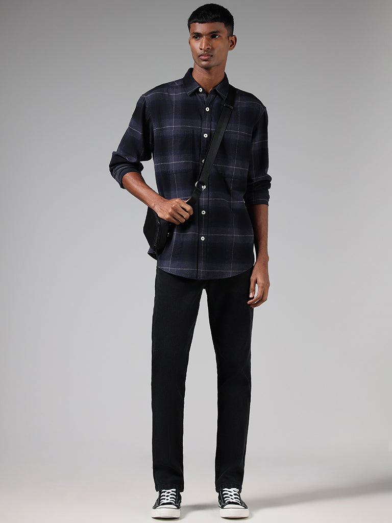 Nuon Navy Checked Relaxed Fit Shirt