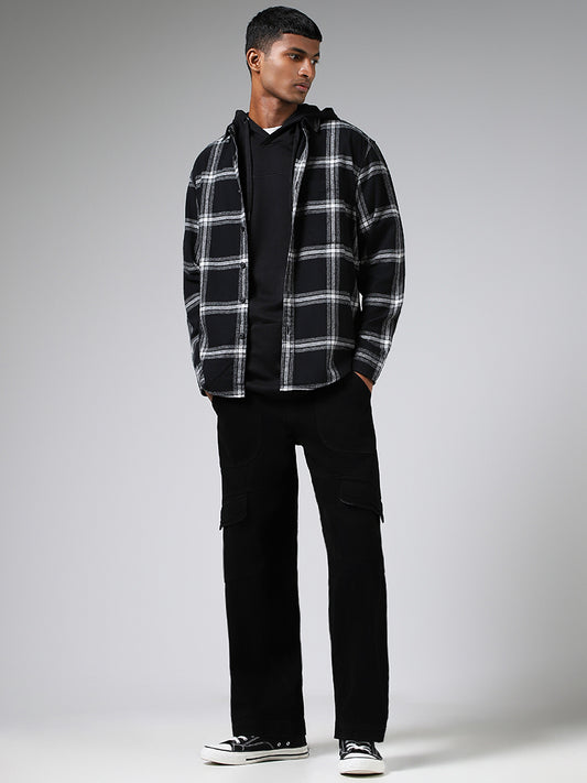 Nuon Black Plaid Checked Relaxed Fit Shirt