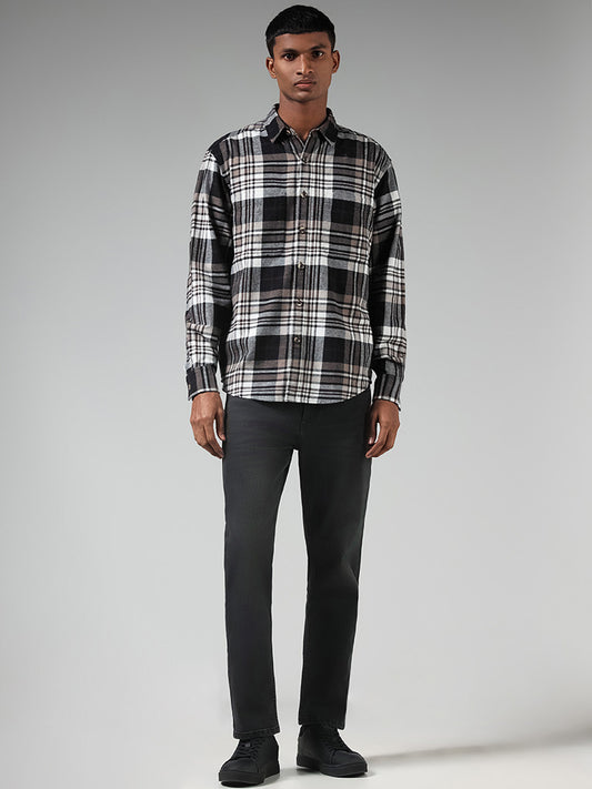 Nuon Brown Checked Relaxed Fit Shirt