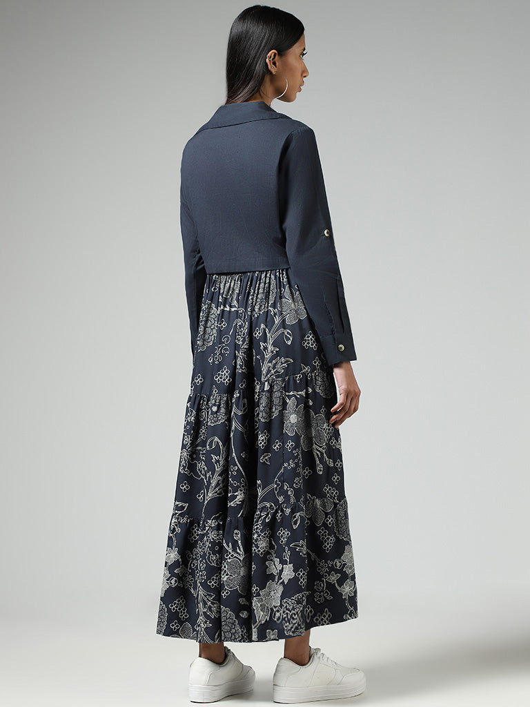 Bombay Paisley Deep Blue Jacket & Floral Printed Tiered Dress