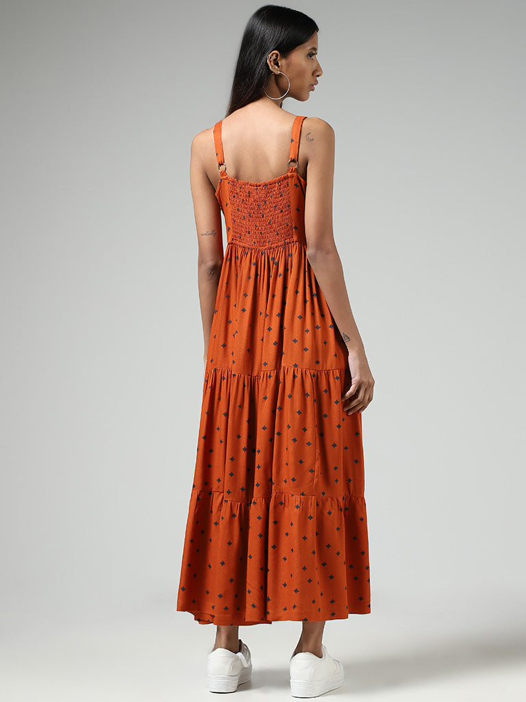 Bombay Paisley Orange Embroidered & Printed Tiered Dress