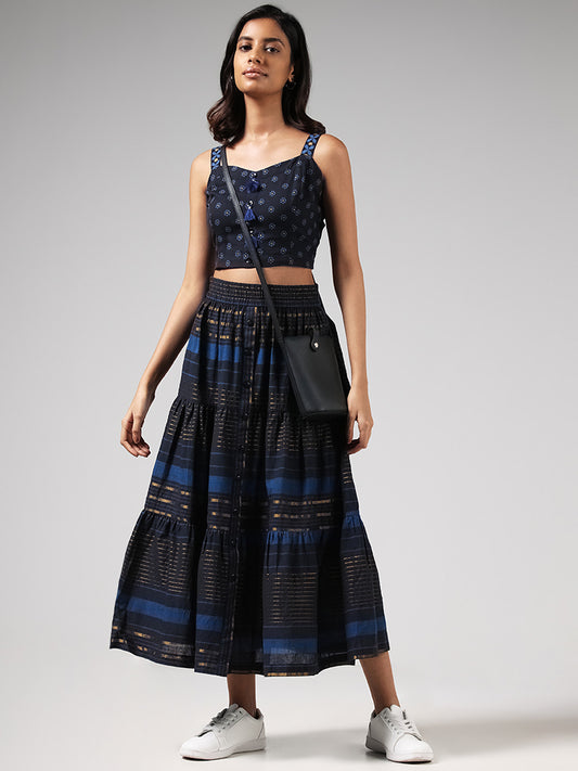 Bombay Paisley Navy Floral Printed Crop Top