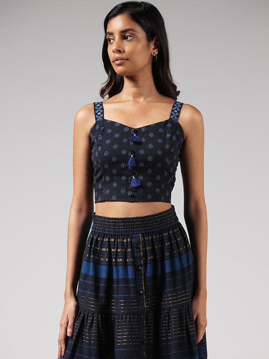 Bombay Paisley Navy Floral Printed Crop Top