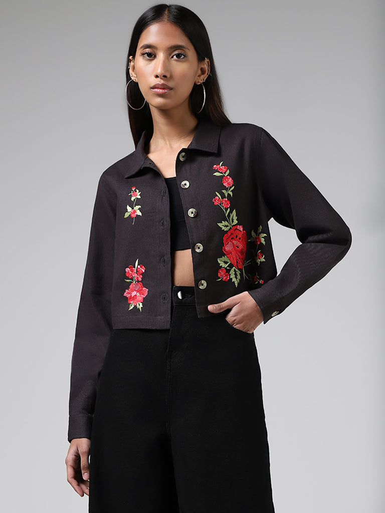 Bombay Paisley Black Floral Embroidered Jacket