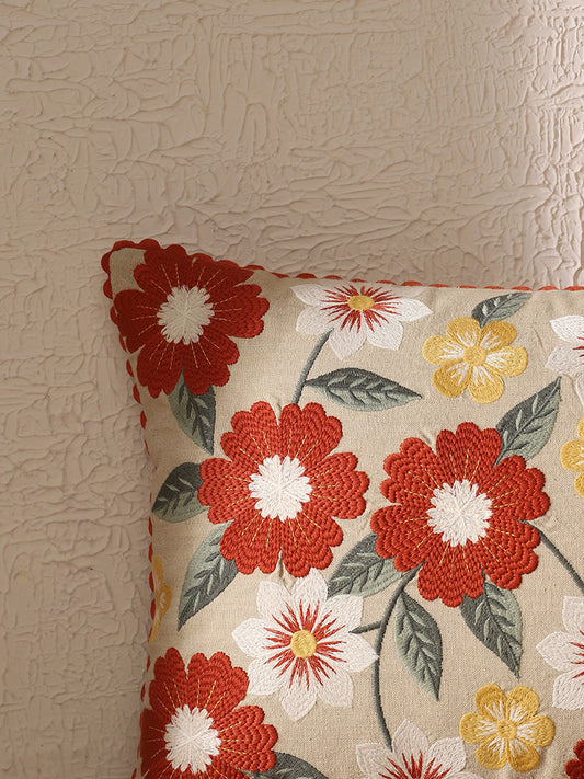 Westside Home Multicolor Big Daisy Embroidered Cushion Cover