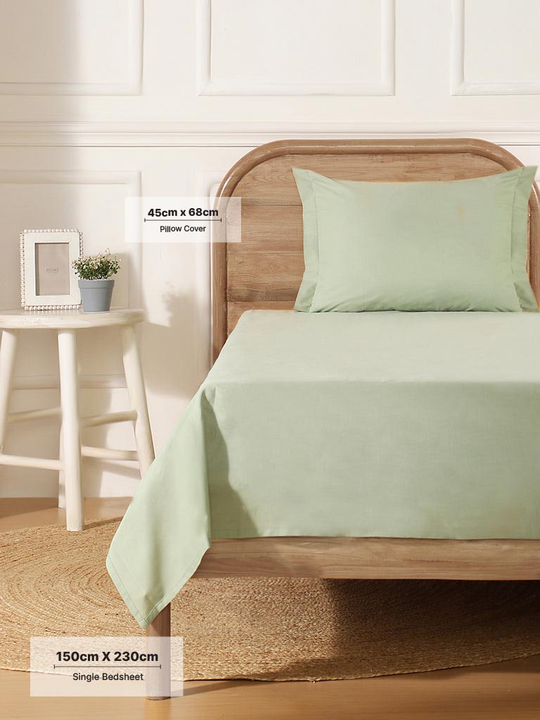 Westside Home Frosty Green Single Bed Flat Sheet and Pillowcase Set