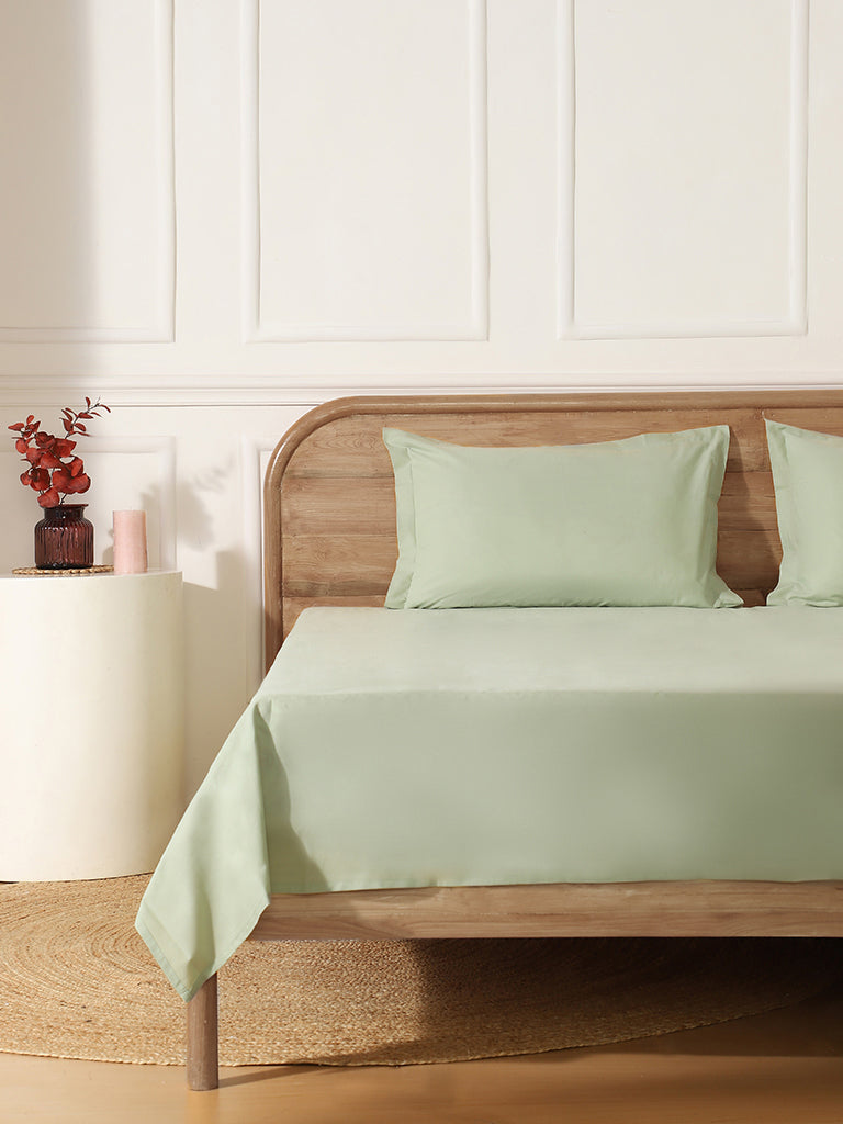 Westside Home Frosty Green Double Bed Flat Sheet and Pillowcase Set