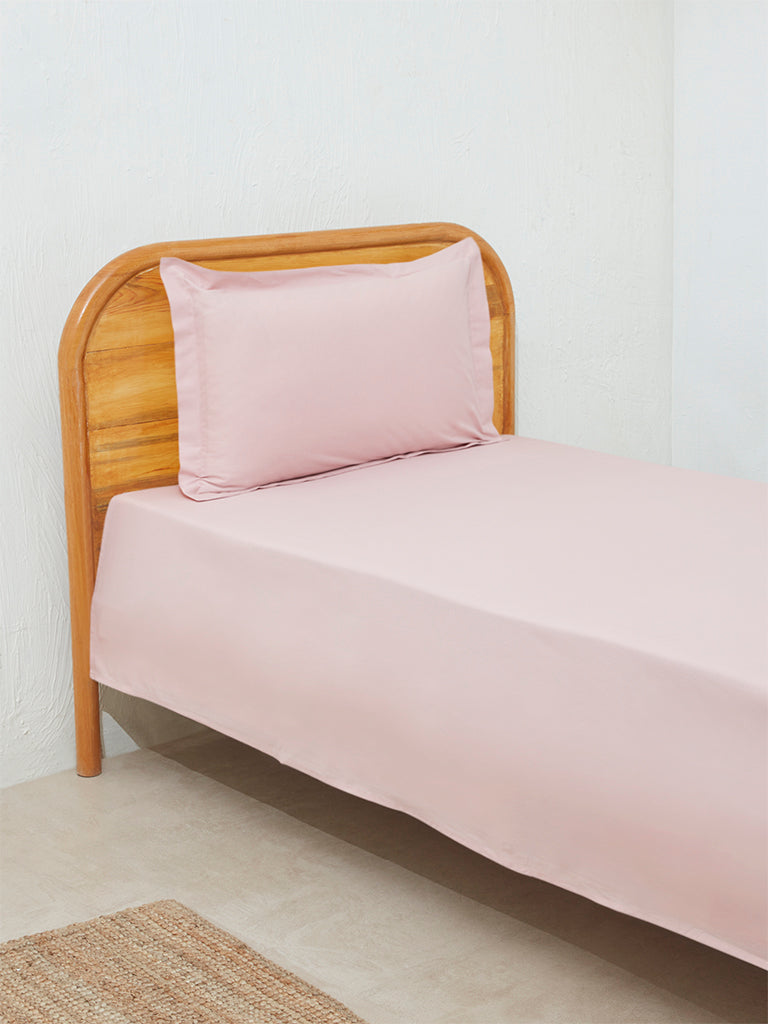 Westside Home Pink Solid Single Bed Flat Sheet and Pillowcase Set