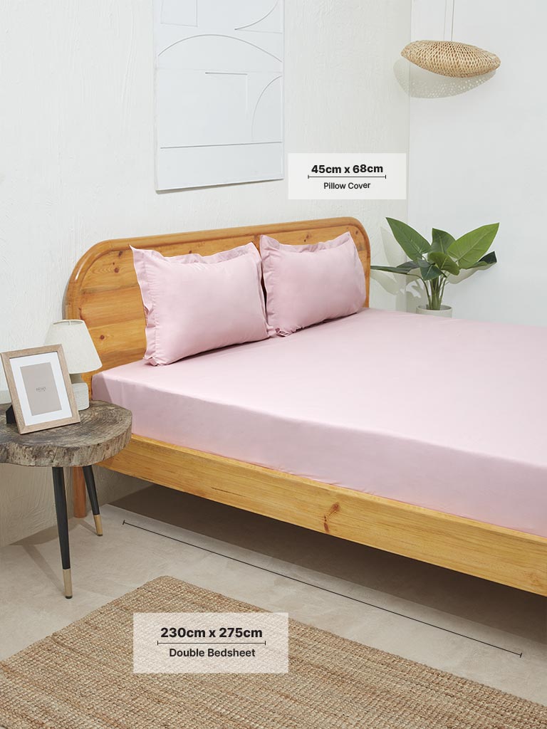 Westside Home Pink Solid Double Bed Flat Sheet and Pillowcase Set