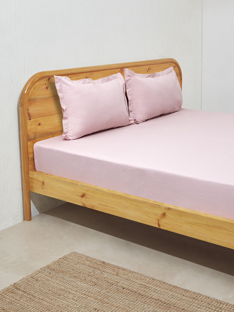 Westside Home Pink Solid Double Bed Flat Sheet and Pillowcase Set