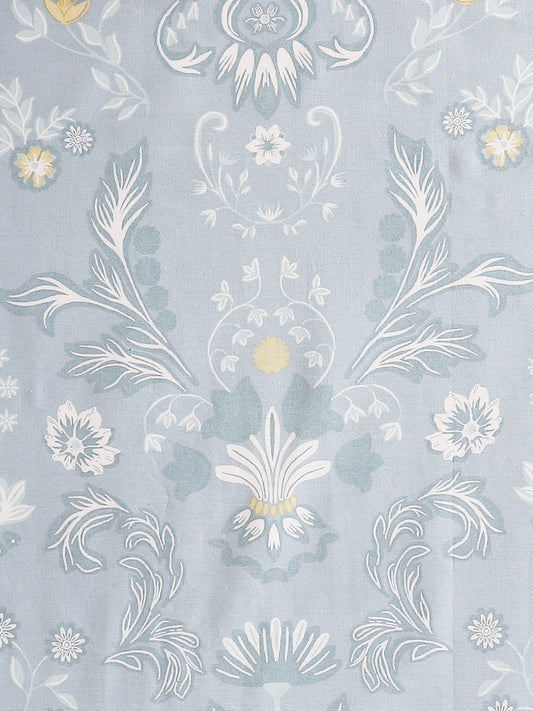 Westside Home Floral Printed Aqua Blue Single Bed Flat Sheet and Pillowcase Set