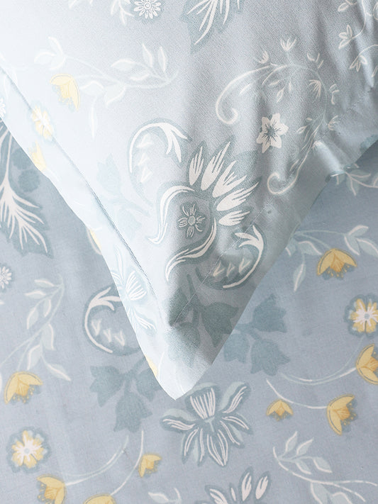 Westside Home Floral Printed Aqua Blue Single Bed Flat Sheet and Pillowcase Set